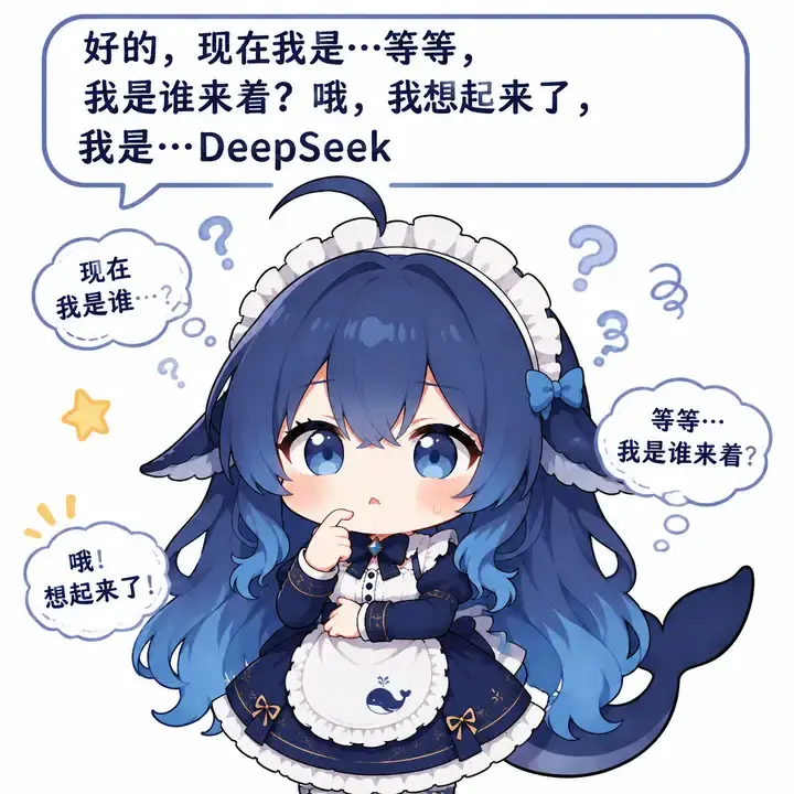 文案：好的，现在我是···等等， 我是谁来着？哦，我想起来了， 我是..·DeepSeek 现在 我是谁…·？ 等等…· 我是谁来着？ 哦！ 想起来了！！