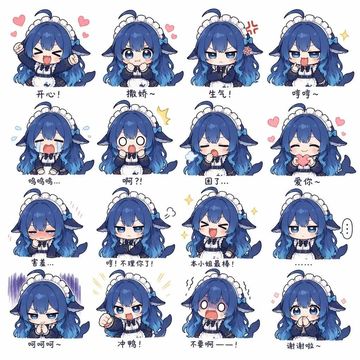 文案：开心！ 撒娇~ 生气！ 哼哼~ 鸣鸣鸣... 啊？！ 木 爱你～ 害羞 哼！不理你了！ 本小姐最棒！ 呵呵呵~ 冲鸭！ 不要啊一—！ 谢谢啦~